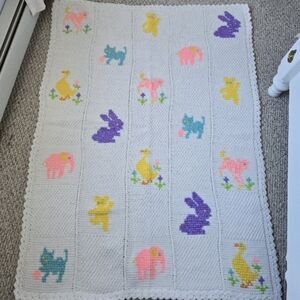 Handmade, Crocheted Baby Afghan Blanket with Animal Squares